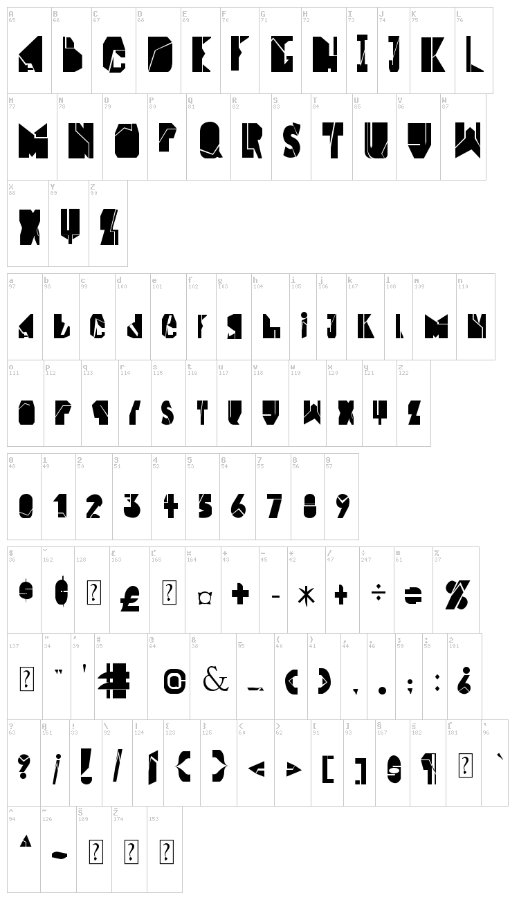 Block & Middle Line font map